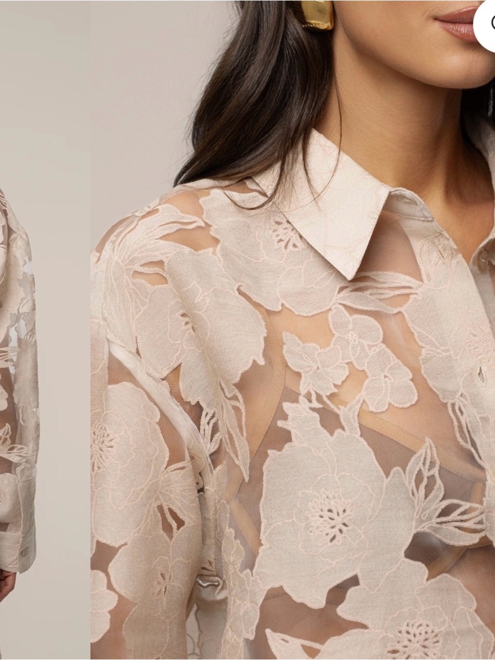 JLUXLABEL White Sheer Floral Lace Button-Down Shirt - Picture 12 of 14